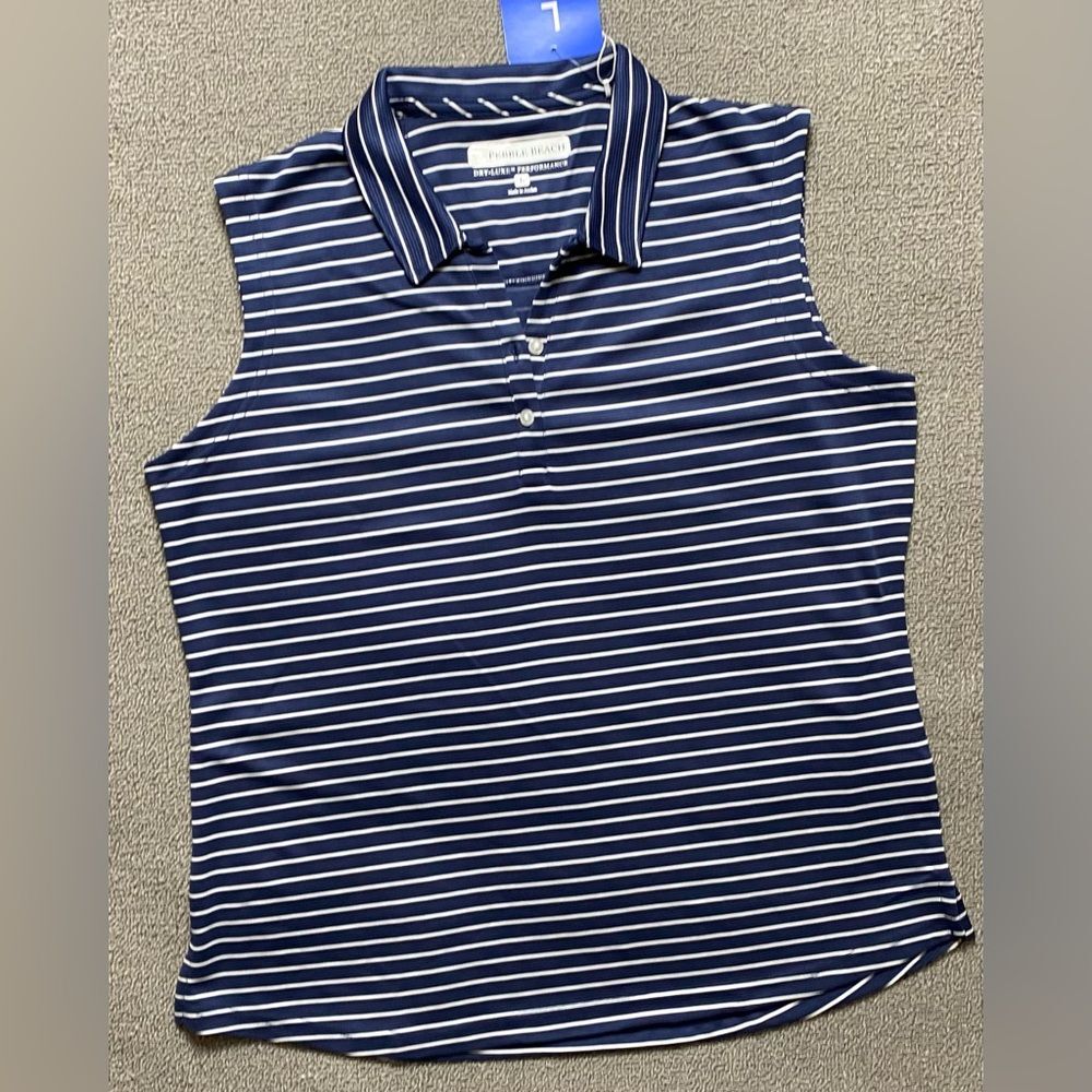 ✨NWT✨ Pebble Beach Navy and White Striped Sleeveless Polo- Golf Tennis